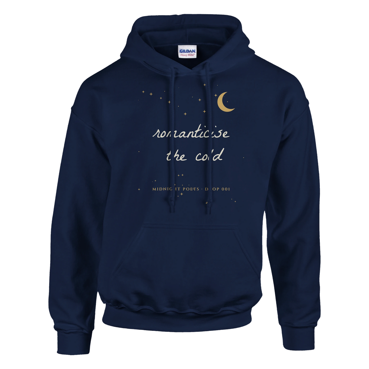 Romanticise the cold hoodie, aesthetic handwritten poetry hoodie with gold moon