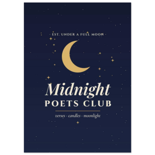 Midnight Poets Club celestial wall art print, witchy dark academia decor