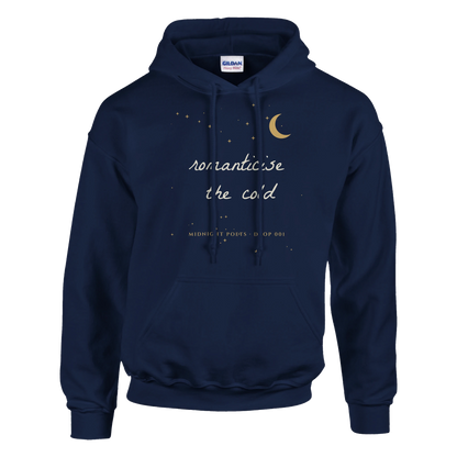 Romanticise the cold hoodie, aesthetic handwritten poetry hoodie with gold moon