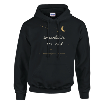 Romanticise the cold hoodie, aesthetic handwritten poetry hoodie with gold moon – view 2