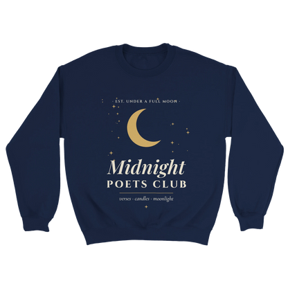 Midnight Poets Club sweatshirt, witchy dark academia crewneck with gold moon crest – view 3