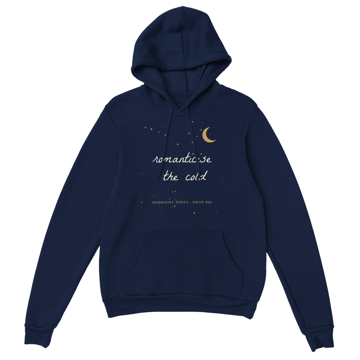 Romanticise the cold hoodie, aesthetic handwritten poetry hoodie with gold moon – view 3