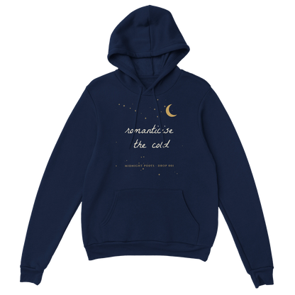 Romanticise the cold hoodie, aesthetic handwritten poetry hoodie with gold moon – view 3