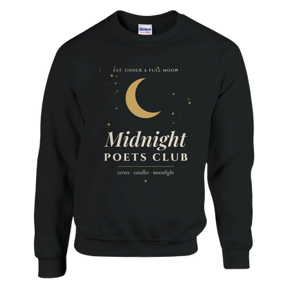 Midnight Poets Club sweatshirt, witchy dark academia crewneck with gold moon crest – view 2