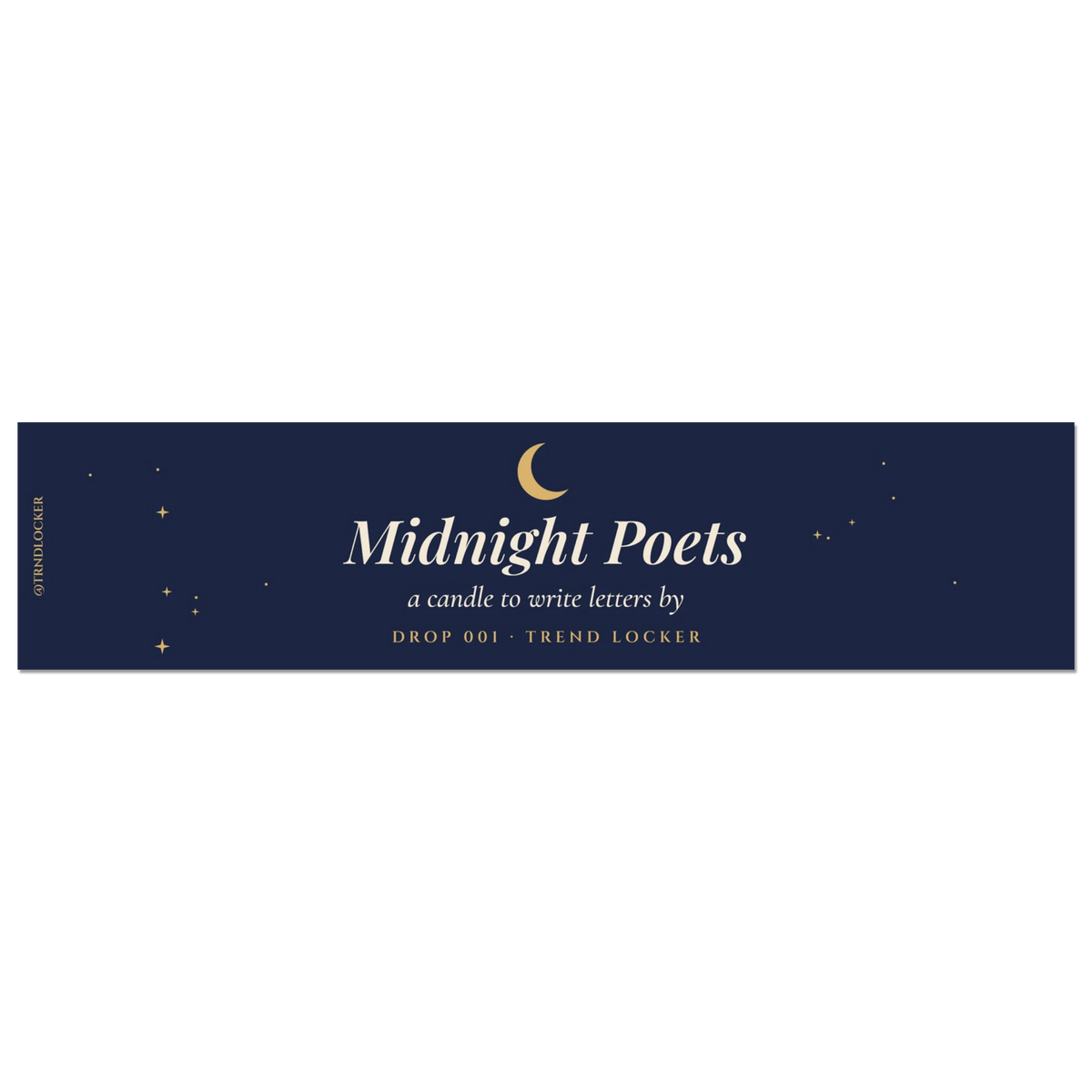 Midnight Poets soy candle with crescent moon label, witchy candle gift