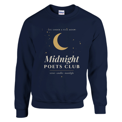 Midnight Poets Club sweatshirt, witchy dark academia crewneck with gold moon crest