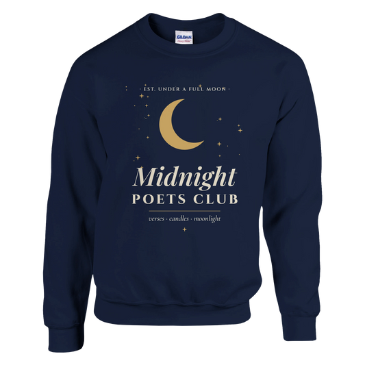 Midnight Poets Club sweatshirt, witchy dark academia crewneck with gold moon crest