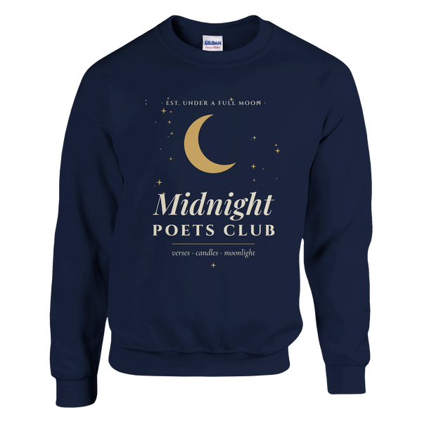 Midnight Poets Club sweatshirt, witchy dark academia crewneck with gold moon crest