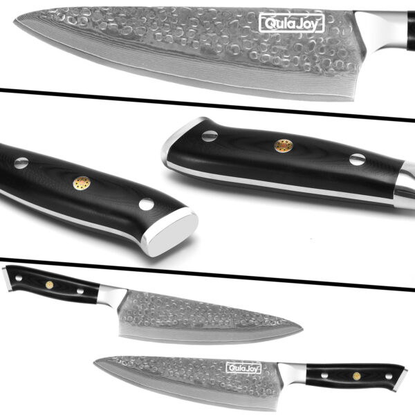 Qulajoy Chef Knife 8 Inch,Professional Japanese VG-10 Damascus 67 Layer Blade,Ultra Sharp Hammered Master Chefs Knife,Ergonomic G10 Handle,Triple Rivet And Full Tang - Image 5