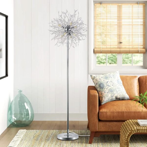 Bedroom Crystal Floor Lamp,,69 Inch High Pole Lamp,Modern Room Decorative Floor Lamp,Includes 32 Fireworks Crystal Suspenders, Chrome Finish Unavailable Platforms- Welfel - Image 10