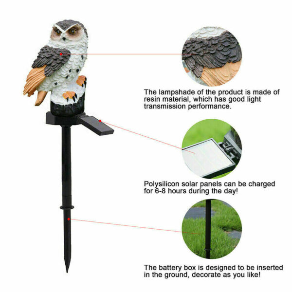 Solar Power LED Owl Parrot Lawn Light Outdoor Waterproof Garden Landscape Lamp - Image 3