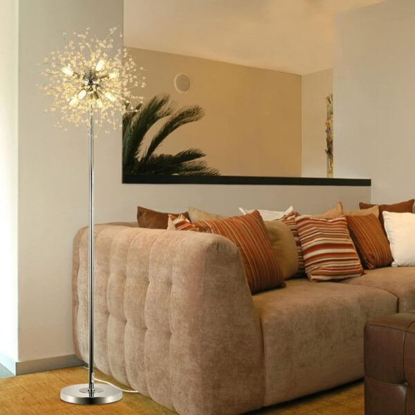 Bedroom Crystal Floor Lamp,,69 Inch High Pole Lamp,Modern Room Decorative Floor Lamp,Includes 32 Fireworks Crystal Suspenders, Chrome Finish Unavailable Platforms- Welfel - Image 7