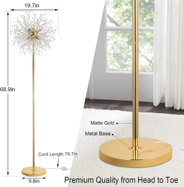 Bedroom Crystal Floor Lamp,,69 Inch High Pole Lamp,Modern Room Decorative Floor Lamp,Includes 32 Fireworks Crystal Suspenders, Chrome Finish Unavailable Platforms- Welfel - Image 4
