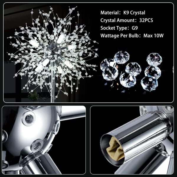 Bedroom Crystal Floor Lamp,,69 Inch High Pole Lamp,Modern Room Decorative Floor Lamp,Includes 32 Fireworks Crystal Suspenders, Chrome Finish Unavailable Platforms- Welfel - Image 5