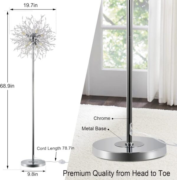 Bedroom Crystal Floor Lamp,,69 Inch High Pole Lamp,Modern Room Decorative Floor Lamp,Includes 32 Fireworks Crystal Suspenders, Chrome Finish Unavailable Platforms- Welfel - Image 9