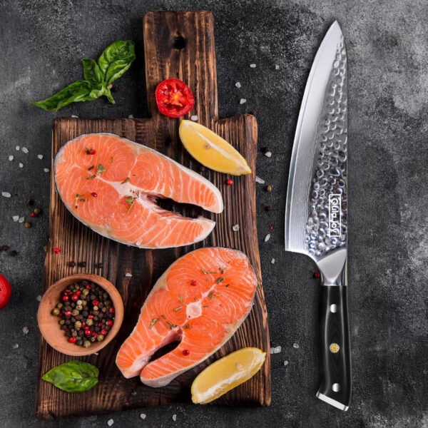 Qulajoy Chef Knife 8 Inch,Professional Japanese VG-10 Damascus 67 Layer Blade,Ultra Sharp Hammered Master Chefs Knife,Ergonomic G10 Handle,Triple Rivet And Full Tang - Image 3