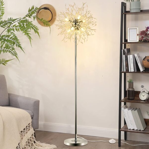 Bedroom Crystal Floor Lamp,,69 Inch High Pole Lamp,Modern Room Decorative Floor Lamp,Includes 32 Fireworks Crystal Suspenders, Chrome Finish Unavailable Platforms- Welfel - Image 3